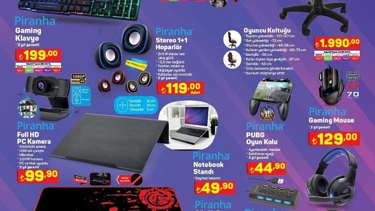 GAMER Oyuncu Masası, Oyuncu Koltuğu, Gaming Klavye, PC Kamera, Gaming Mouse/Kulaklık, SanDisk SSD A-101'de Satışta!
