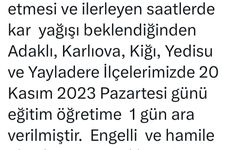 Bingöl’ün 5 ilçesinde okullar tatil edildi
