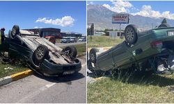 Erzincan'da Takla Atan Otomobilde 2 Kişi Yaralandı (VİDEO)