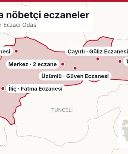 Erzincan'da 27 Ekim nöbetçi eczaneleri