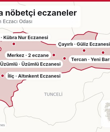 Erzincan'da 28 Ekim nöbetçi eczaneleri