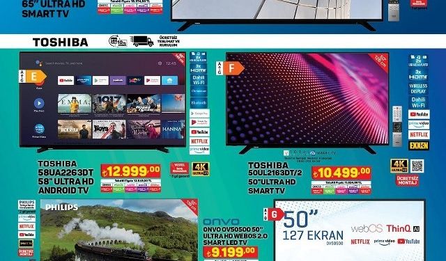 A-101'de Toshiba 65" Ultra HD Smart Tv 17.499 TL/ Inox No-Frost Buzdolabı 17.299 TL/ Air Fryer 8 Litre 2.499 TL