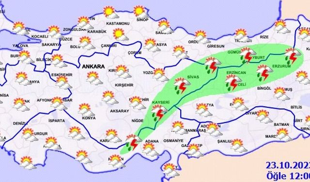 Kayseri, Sivas, Gümüşhane, Bayburt, Erzincan, Tunceli ve Erzurum yağış bekleniyor