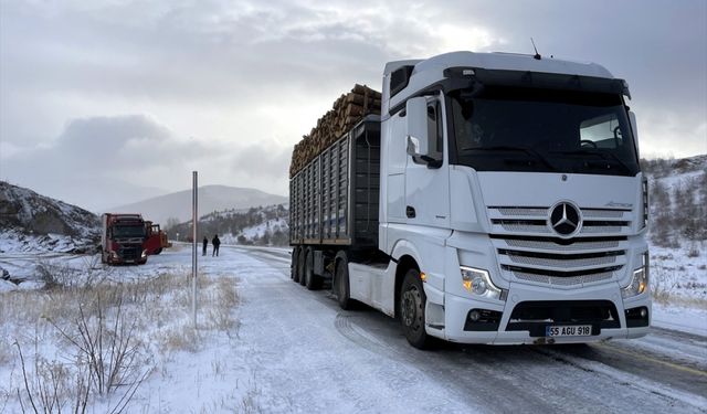 Ardahan'da tipi nedeniyle oluşan buzlanmada tırlar yolda kaldı