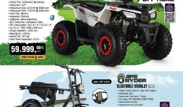 BİM’e 5 Temmuz’da, Off-Road ATV,Elektrikli Bisiklet, Katlanabilir Bisiklet,Çadır ve Kamp Sandalyeleri geliyor