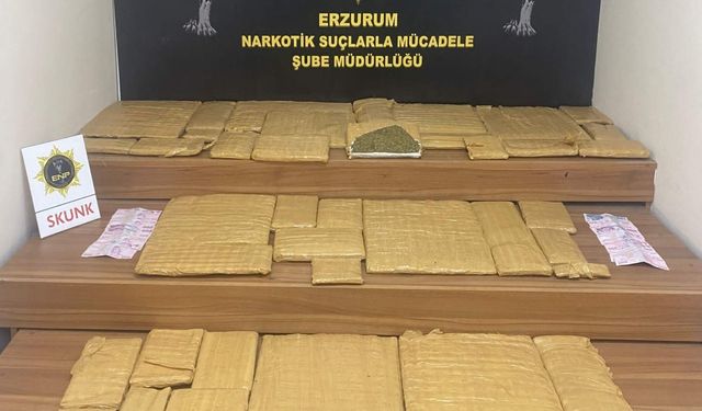 Erzurum'da 34 kilo 400 gram uyuşturucuyla yakalanan zanlı tutuklandı