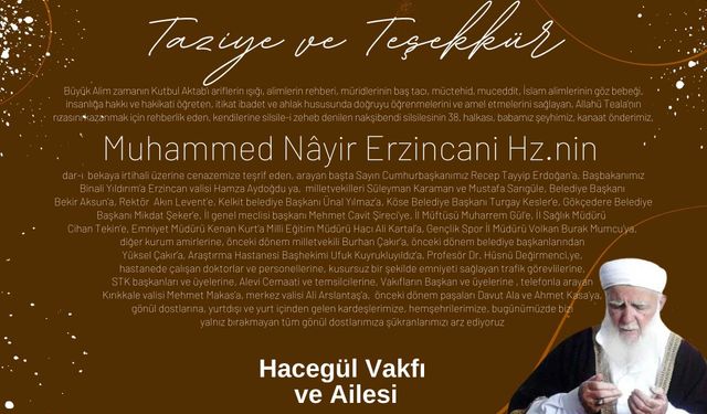 Hacegül Derneği Taziye ve Teşekkür ilanı