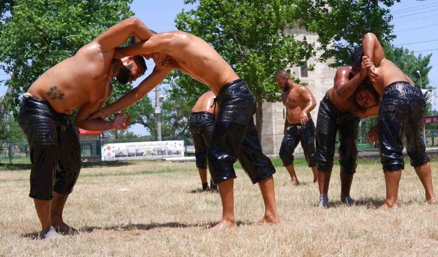 Pehlivanlar, 40 derece sıcakta 663. Tarihi Kırkpınar Yağlı Güreşleri’ne hazırlanıyor