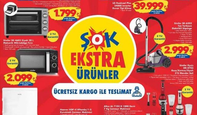 ŞOK 22 Haziran  kataloğu’nda, Duvar tipi klima, Vantilatör, Büyük boy scooter ve terlik çeşitleri yer alıyor