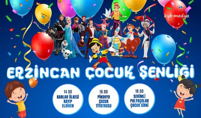 Erzincan çocuk şenliğinde 30 Temmuz’da 3 etkinlik çocukları bekliyor