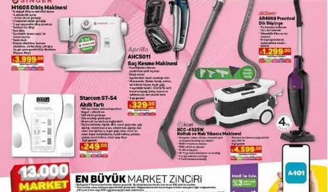 A-101’e, Koltuk ve halı yıkama makinesi, Valiz çeşitleri, Büro tipi dolap, Televizyon, Dikiş makinesi geliyor!