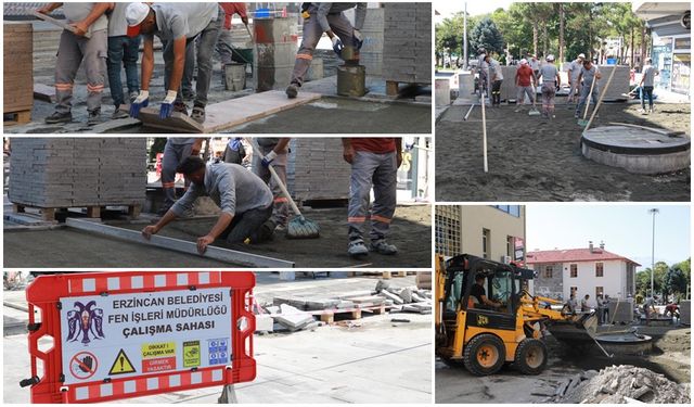 Andezit taş döşeme çalışmaları devam ediyor