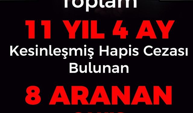 Kesinleşmiş hapis cezası bulunan 8  şahıs yakalandı