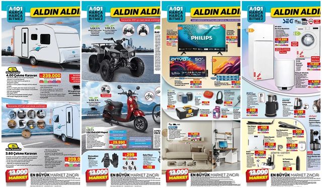 A101’e Karavan, Benzinli ATV, Volta Elektrikli Moped, Mikrodalga Fırın, Yazıcı, Çay Makinesi geliyor!!