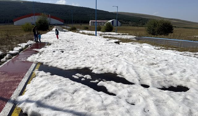 Ardahan'da gece etkili olan dolu, güneşe rağmen erimedi