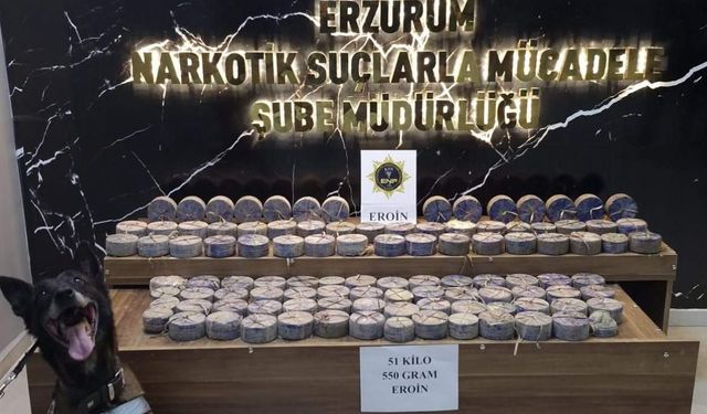 Erzurum'da 51 kilo 550 gram eroin ele geçirildi