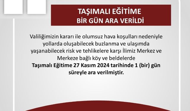 TAŞIMALI EĞİTİME EKSTRA 1 GÜN TATİL