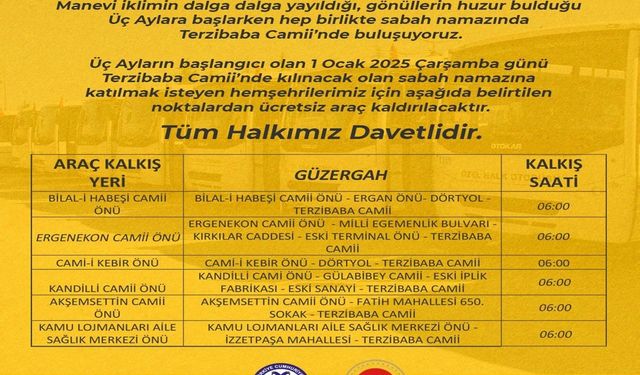 Erzincan'da 1 Ocak'ta "Şehirlerin Kalbi Camilerde Buluşuyoruz" programı araç güzergahları duyuruldu