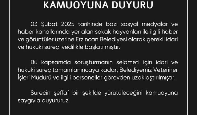 Erzincan Belediyesi köpek iddialarına soruşturma başlattı