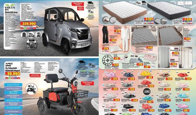 A-101'e 24 Nisan'da Elektrikli araç, beyaz eşya seti, tek kişilik ve çift kişilik yatak, terlik çeşitleri geliyor