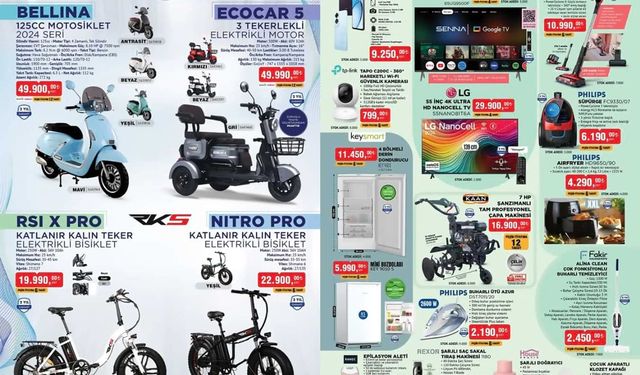 25 Nisanda Bim Markete, buharlı temizleyici, çocuk bisikleti, çapa makinesi, elektrikli motor geliyor...