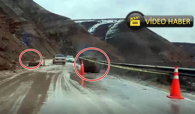 Erzincan-Kemah Karayoluna Kaya Parçası Düştü (VİDEO)