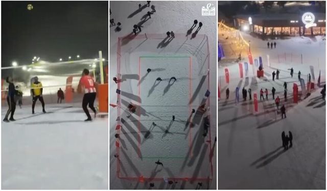 Erzincan’da Kar Üstünde Voleybol Mücadelesi (VİDEO)