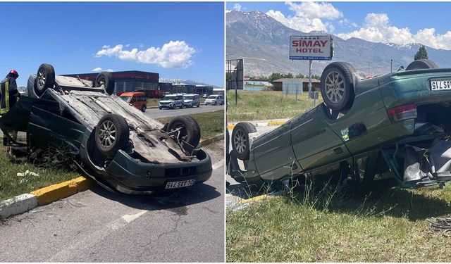 Erzincan'da Takla Atan Otomobilde 2 Kişi Yaralandı (VİDEO)