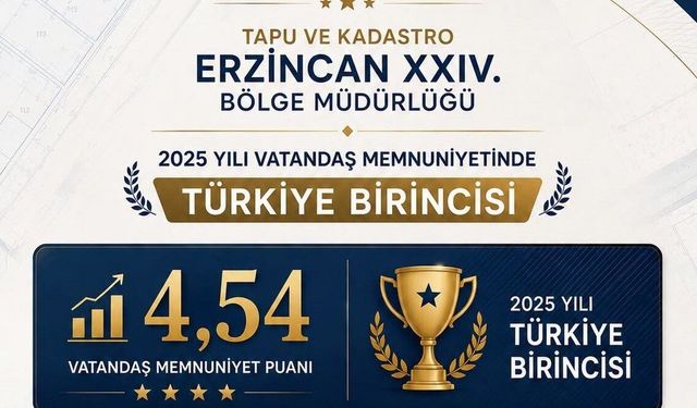 Türkiye'nin En Yüksek Memnuniyeti Erzincan'dan: Tapu ve Kadastro Bölge Müdürlüğü Zirvede!