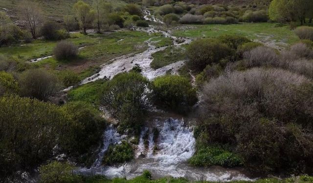 Erzincan'da mevsimsel su kaynağı doğal traverten oluşturuyor