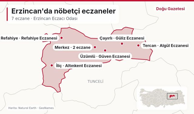 Nöbetçi eczaneler: Erzincan'da 30 Ekim günü açık eczaneler