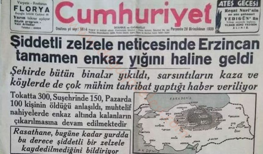 1939 Erzincan Depremi ve belgeleri