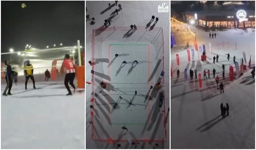 Erzincan’da Kar Üstünde Voleybol Mücadelesi (VİDEO)