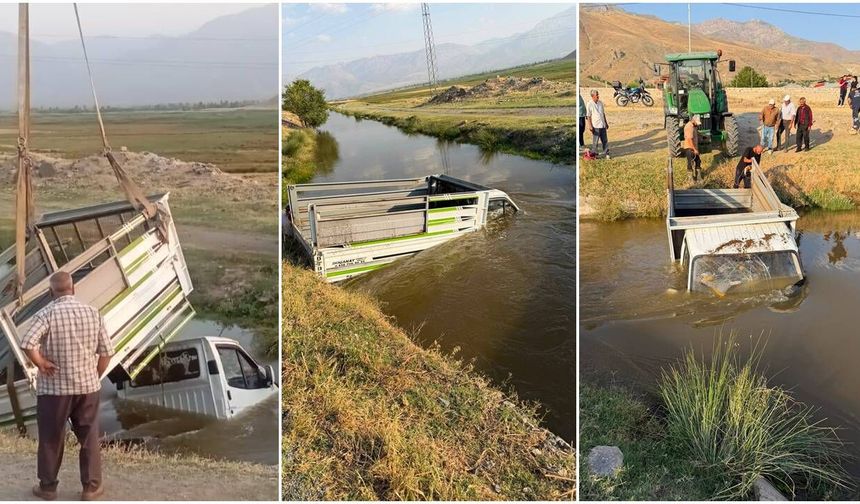 Erzincan'da Kamyonet Su Kanalına Düştü!