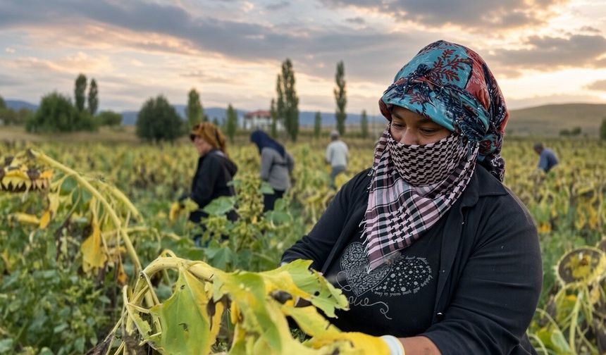 Çayırlı'da ayçiçeği tarlalarında hasat mesaisi