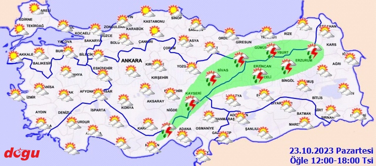 Kayseri, Sivas, Gümüşhane, Bayburt, Erzincan, Tunceli ve Erzurum yağış bekleniyor_1280x566