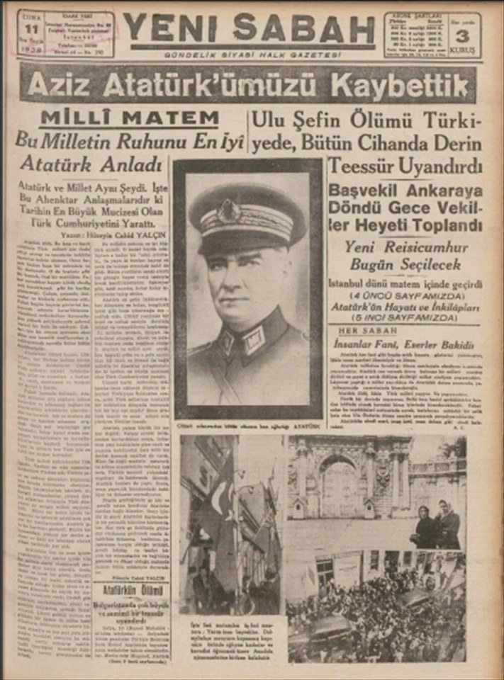 atatürk vefatı gazete manşet jpeg_711x960