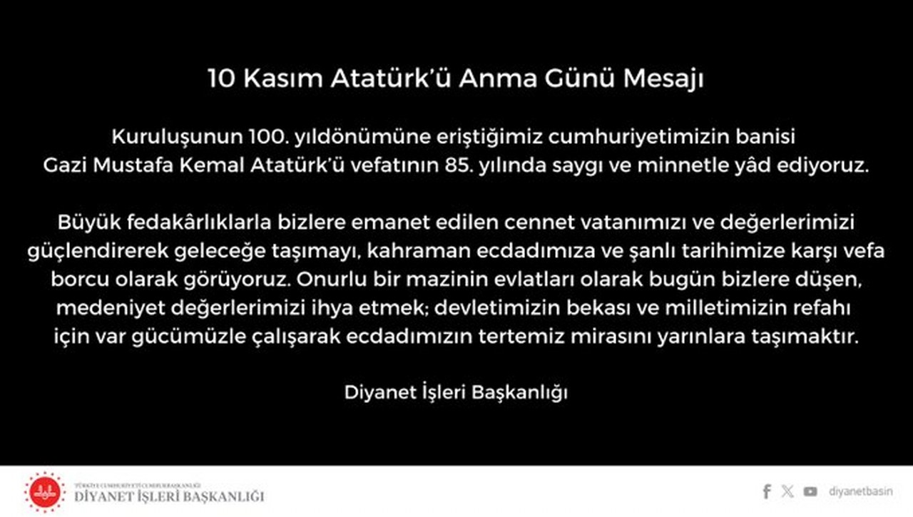 diyanet işleri 10 kasım mesajı_1280x725