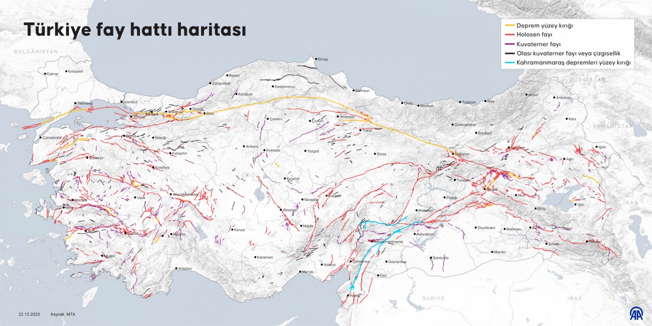 Türkiye Fay Hattı Haritası Güncel Hali 1280X641