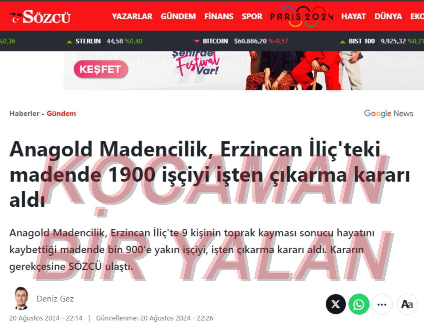 Sözcü Gazetesi Yalanı