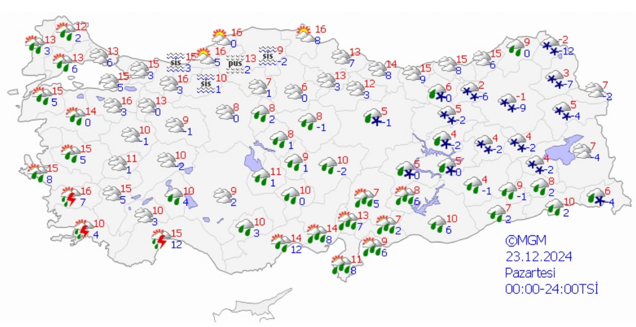 23 Aralık Pazartesi Hava Durumu 1280X659