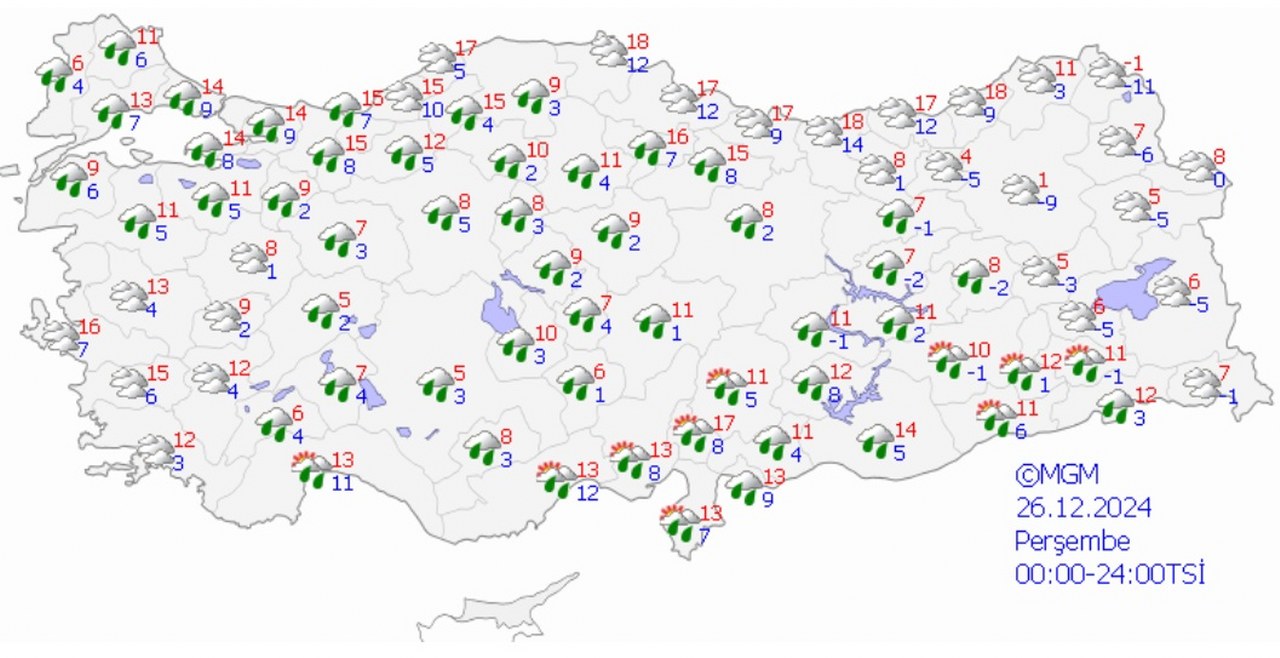 24 Aralık Perşembe Hava Durumu 1280X658