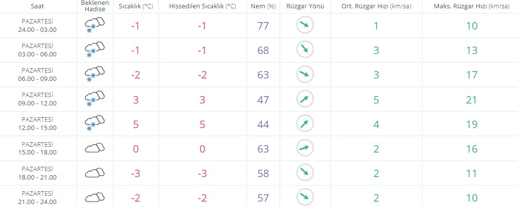 Erzincan Hava Durumu Saatlik Tahmin