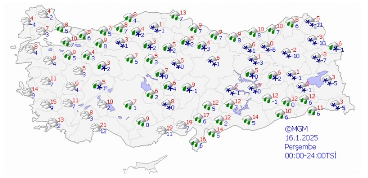 Türkiye Geneli Hava Durumu 16 Ocak 2025 1280X621