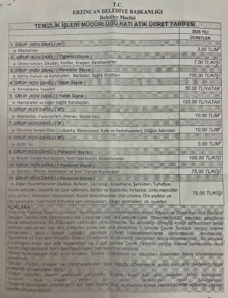 Erzincan Belediyesi Katı Atık Ve Su Ücretleri 460X600