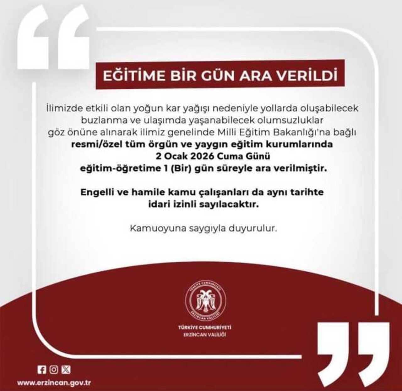 Eği̇ti̇me Kar Engeli̇ Duyurusu