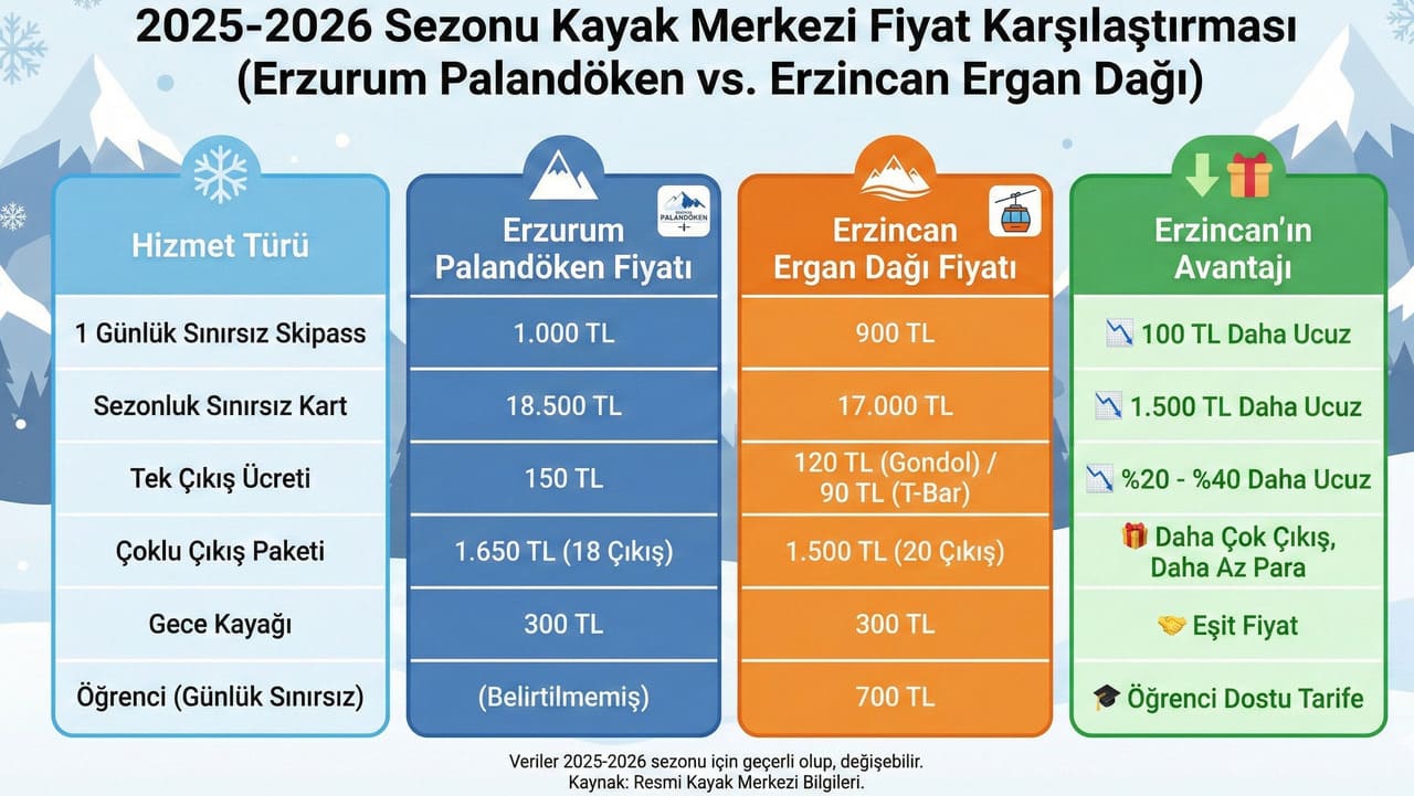 Ergan Ile Palandöken Kayak Merkezleri Fiyat Karşılaştırması