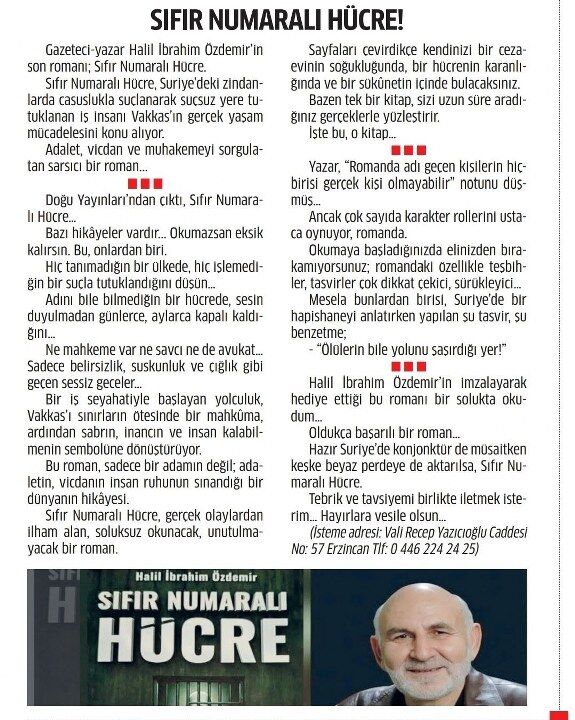 Adnan Öksüz Sıfır Numaralı Hücre Köşe Yazısı 575X720