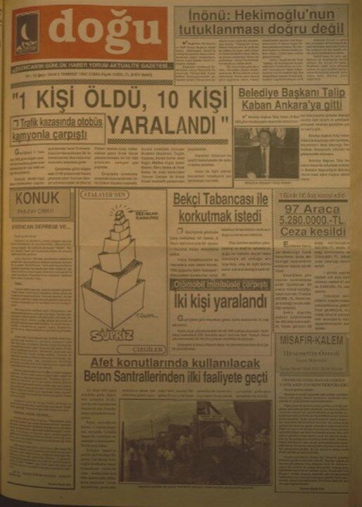 1992 Doğu Gazetesi̇ 3 Temmuz Arşi̇vi̇ 515X720