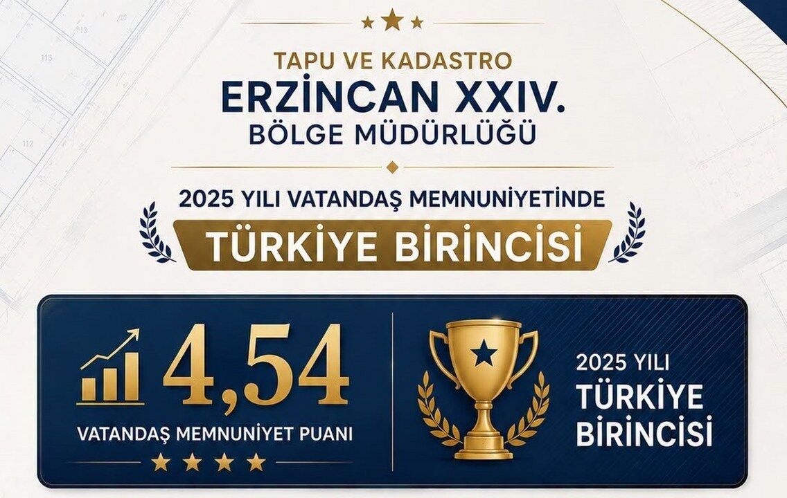 Türkiye'nin En Yüksek Memnuniyeti Erzincan'dan: Tapu ve Kadastro Bölge Müdürlüğü Zirvede!